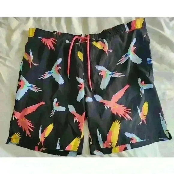 Parrot‎ Black Swim Trunks Men's Sz Large with 7” Inseam BEACH POOL summer travel - Picture 1 of 3